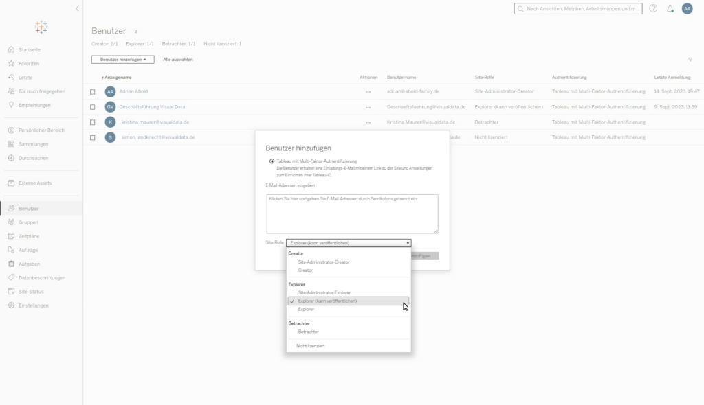 Lernen Sie das Tableau Online Rollenmodel mit allen damit verbundenen Berechtigungen kennen